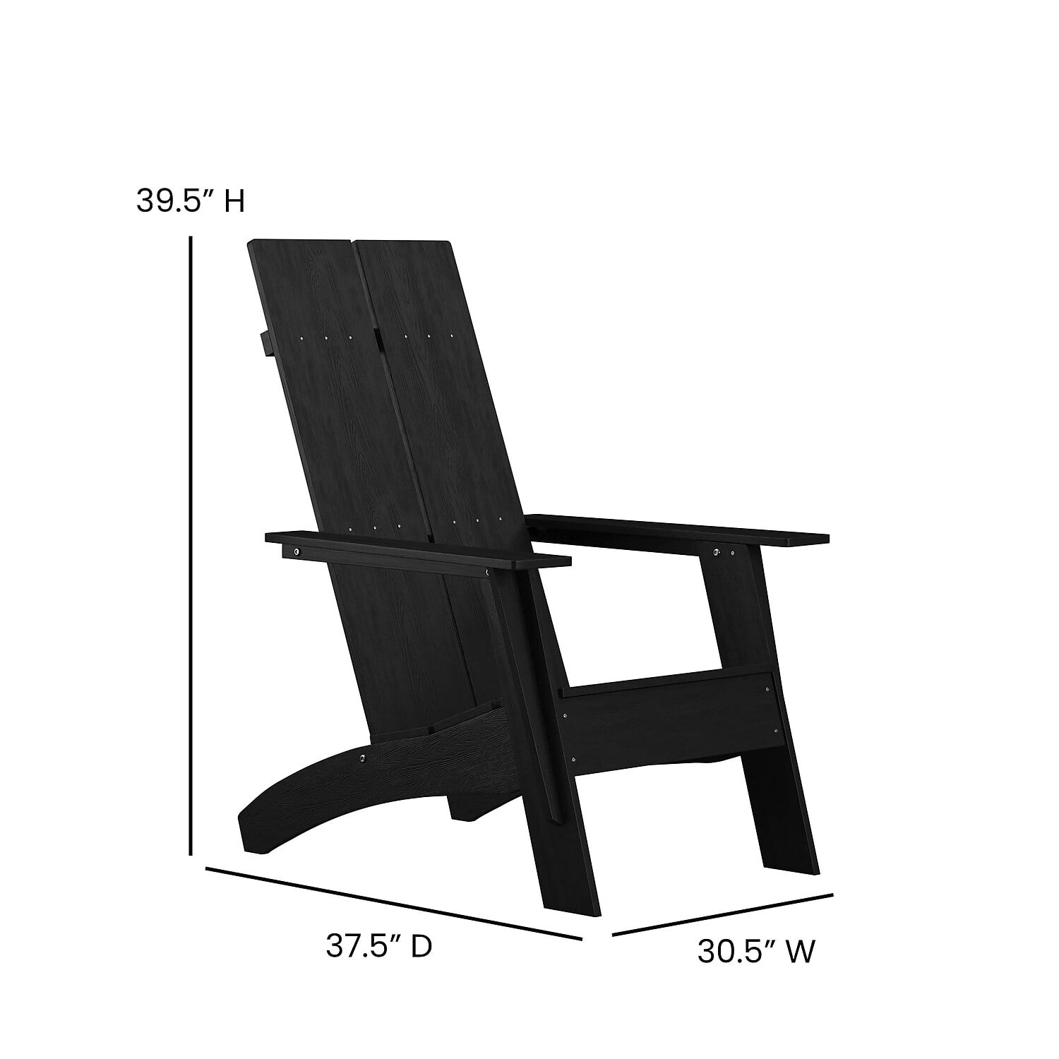 Flash Furniture Sawyer Poly Resin Wood Adirondack Chair - Black (Set of 4)