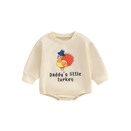

Acuteok Baby Thanksgiving Romper Cute Pie/Turkey Print Long Sleeve Crew Neck Bodysuit Newborn Fall Clothes