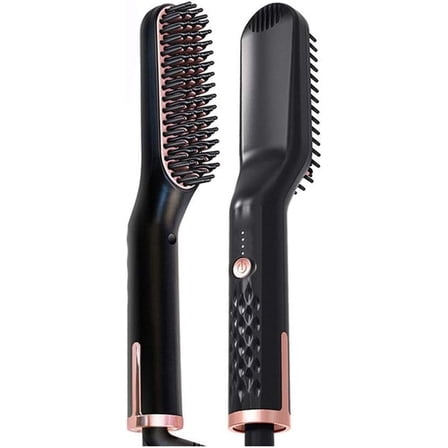 Lidasen Pro 2-in-1 Ionic Styler | Ceramic-Tourmaline Beard & Hair Straightener Brush, 30s Fast Heat & 3D Anti-Scald for Men/Women (Matte Black
