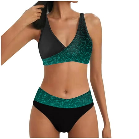 Cathalem High Waisted Bikini Sets for Women Sporty Two Piece Swimsuits Color Block Cheeky High Cut Bathing Suits (Green M)