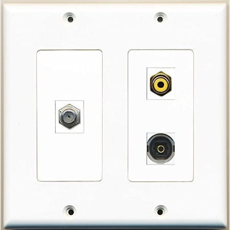 RiteAV - 1 Port RCA Yellow 1 Port Coax Cable TV- F-Type 1 Port Toslink - 2 Gang Wall Plate