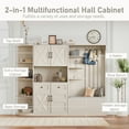 thumbnail image 6 of L-Shaped Hall Tree with Storage and 4 Hooks, Multifunctional 2-in-1 Mudroom Storage Organizer with Bench, Center Storage Open Cabinets for Living Room, Kitchen and Hallway, Beige, 6 of 9