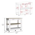 thumbnail image 4 of DeeHome Cala Kitchen Island 46, Six Casters, Two Drawers, Lower Open Shelf -White / Light Oak, 4 of 5