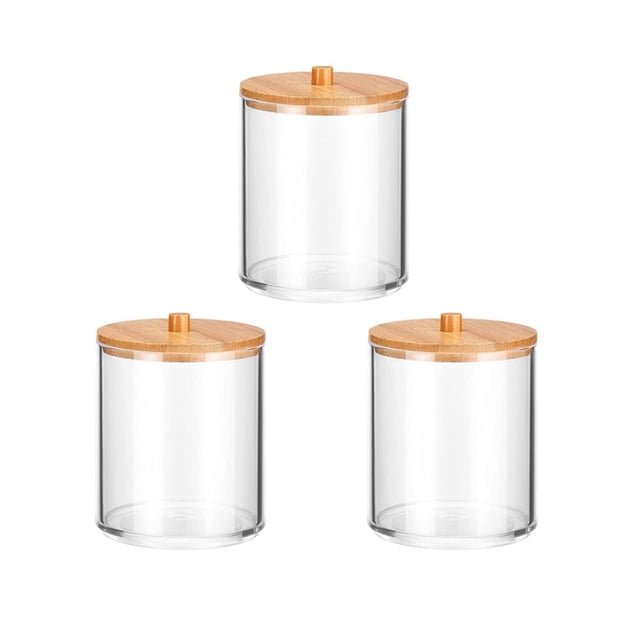 Bastoncillos De Algodón De 3 Piezas, Soporte De Almacenamiento Transparente Acrílico, Estuche De Maquillaje Transparente Multifuncional Redondo, Baño Y Dormitorio Vogacara HA040101-02
