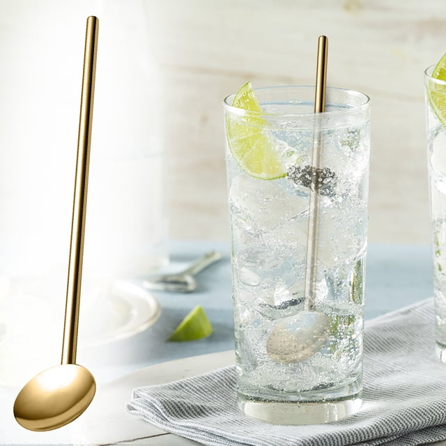 Cqxid Tableware Under $5 Stainless Steel Stirring Spoon Straws 2-In-1 Coffee Cereal Smoothies Milkshakes Soups Spoon Straws Stainless Steel Drinking Spoon Straws Reusable Metal Cocktail