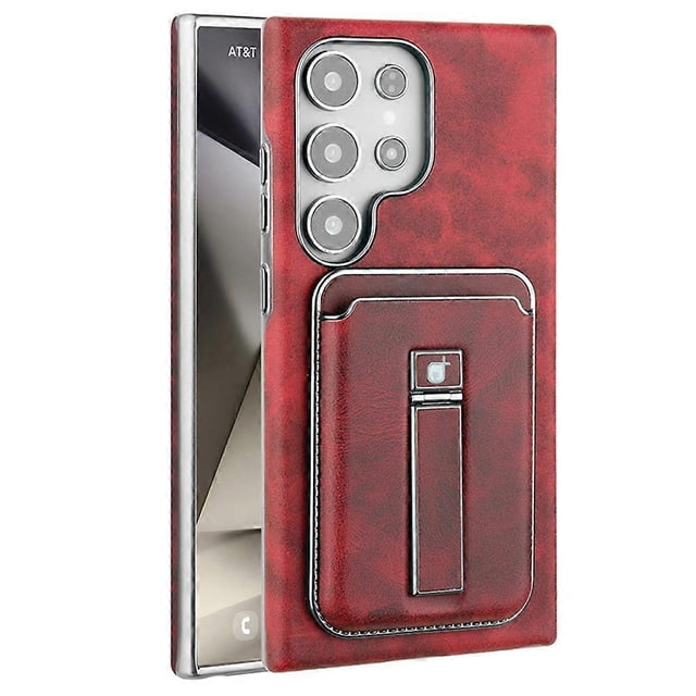 For Samsung Galaxy S25 Ultra Case with Card Holder Kickstand Leather Texture PC Matte Phone Cover El