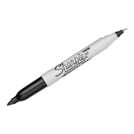 Sharpie - Twin-tip marker - permanent - for metal, plastic - black - dye-based ink - ultra fine / fine (pack of 12)