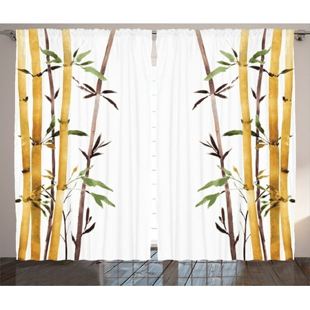 Deco Bamboo Bamboo House Decor Curtains 2 Panels Set, Bamboo Grove Calm Your Mind Slow Down Zen Relax Hand Drawn Style Artwork, Living Room Bedroom Accessories, By Ambesonne ()