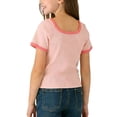 thumbnail image 5 of Paiwinds Girls Square Neck Short Sleeve Top Solid Color Soft Knitted Cotton Stretchy Casual Blouse for Summer Modern Fit, 5 of 8