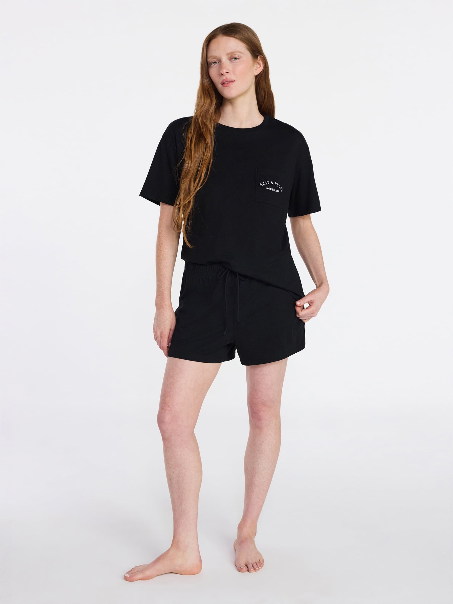 Joyspun Women's Short Sleeve Top and Shorts Pajama Set, 2-Piece, Sizes XS-3X