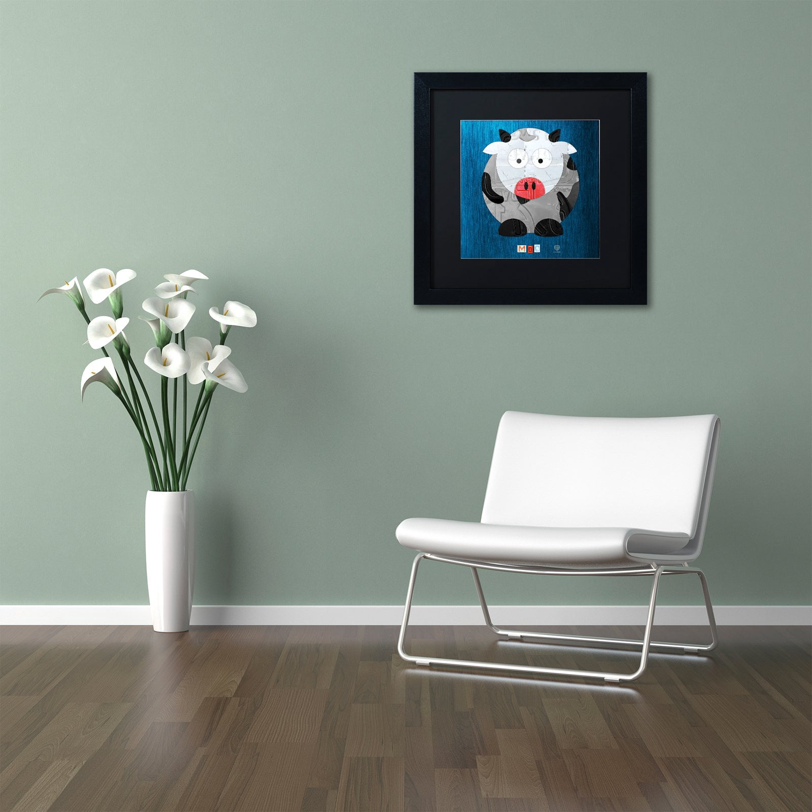 Trademark Fine Art 'Moo The Cow' Canvas Art by Design Turnpike, Black Matte, Black Frame