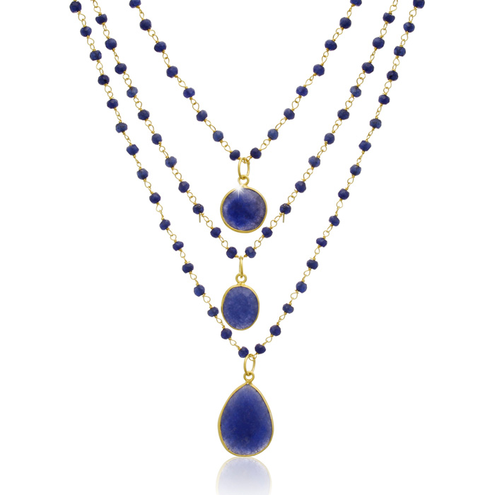 93 Carat Sapphire Triple Strand Beaded Necklace In 14K Yellow Gold, 26 Inches by SuperJeweler