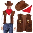 thumbnail image 1 of ColoMX Disfraz de cosplay de vaquero para hombres Vest Western Cowboy Vest casual Finge Hippie Disfraz Chaleco Western Party Bandanas Cowgirl Hat Brown 140-160 XL, 1 of 7