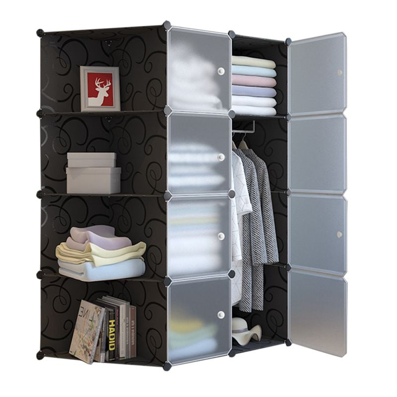 SJENERT Portable Plastic Closet Wardrobe Storage with Doors and