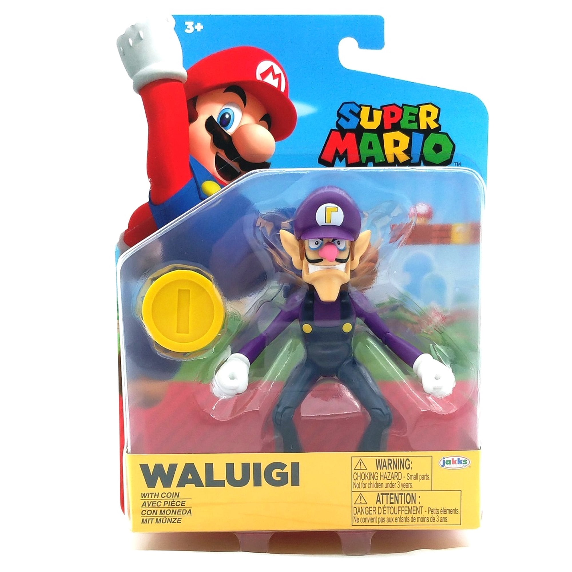 Super Mario Waluigi 4 Inch Action Figure with Coin