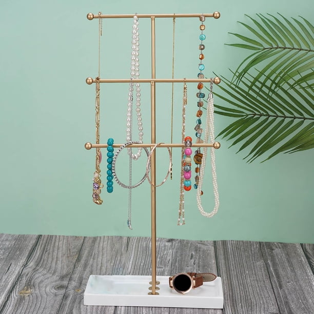 Organizador de soporte de joyería de 3 barras escalonadas Decoraciones para el hogar y al por Multifuncional Dorado Hugo Soporte de exhibición de pulsera