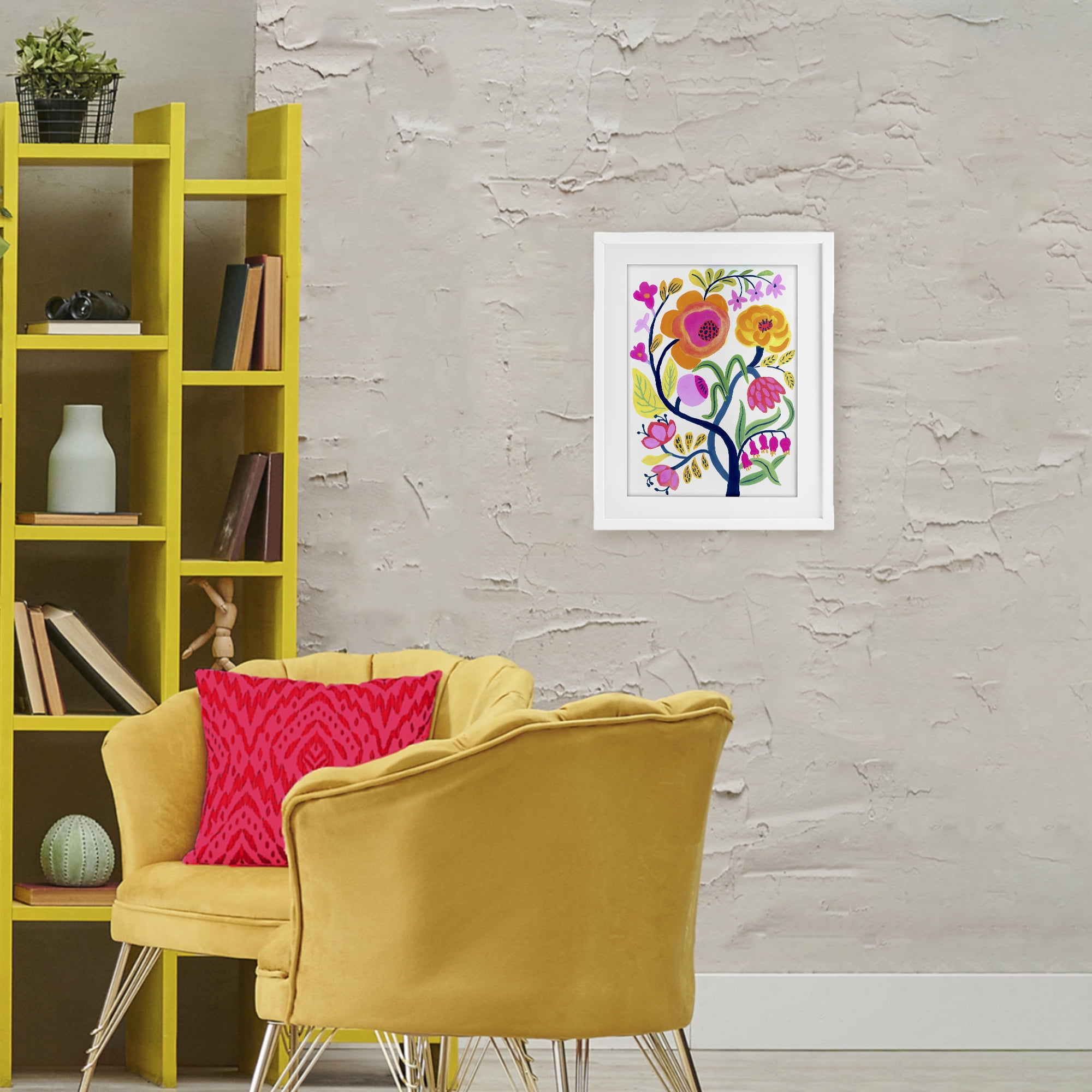Stupell Industries Blue Tree with Warm Flowers White Framed Print Under Glass, design by Suzanne Allard