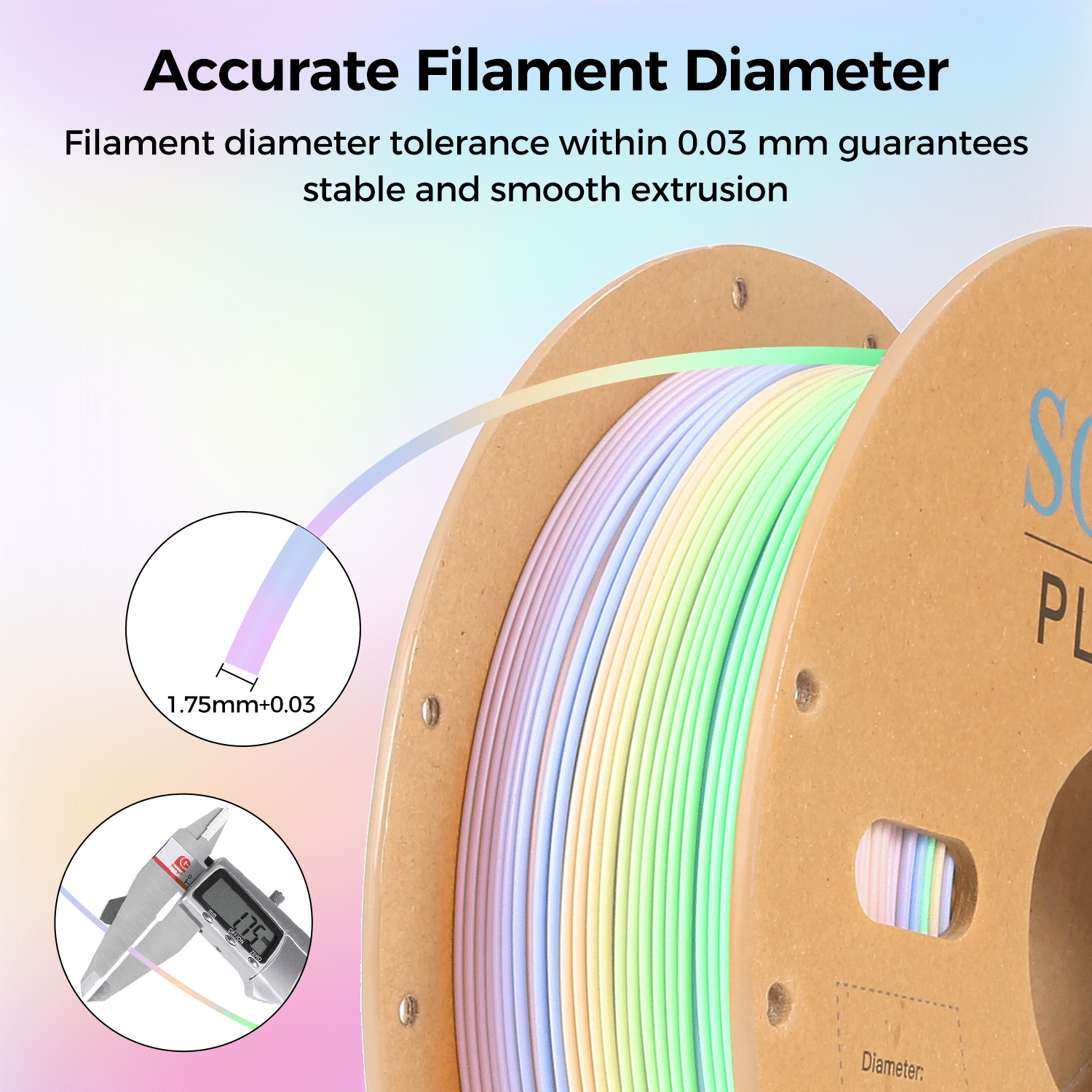 Sovol 3D Printer Matte Multicolored Fast Change Rainbow PLA 1kg (2.2 lbs) Spool 3D Printing Materials, Dimensional Accuracy +/- 0.03 mm, 1.75 mm, Matte Macaron Rainbow