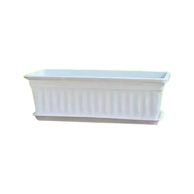 Jierger Window Box Planter, 17 Inches Vegetable Flower Plastic Planter Boxes with Tray, Rectangular Planter Indoor and Outdoor Flower Pots for Windowsill, Patio, Porch, Garden Balcony, White