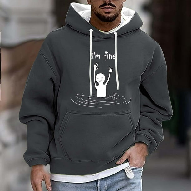Dolkfu Sudadera de invierno para hombre con capucha, sudadera casual con estampado y bolsillo tipo canguro, camiseta de estilo callejero para hombre. M