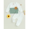 thumbnail image 3 of Elippeo Baby Boys Pants Set 6M 12M 18M 24M 3Y  Long Sleeve Crew Neck Contrast Color Sweatshirt with Elastic Waist Sweatpants Infant Clothes, 3 of 10