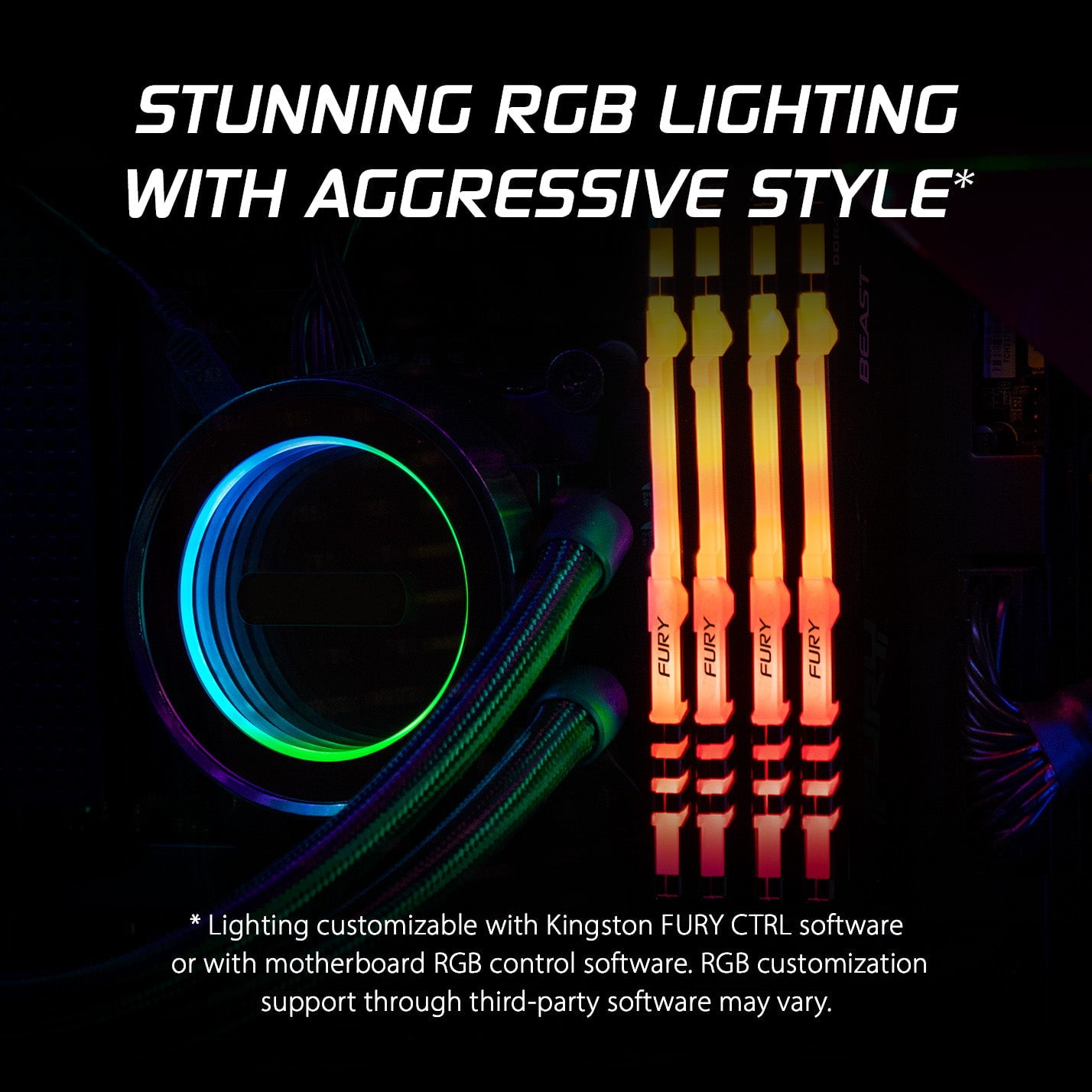 Kingston FURY Beast RGB 16GB (2x8GB) 3200MT/s CL16 DDR4 Desktop Memory KF432C16BB2AK2/16