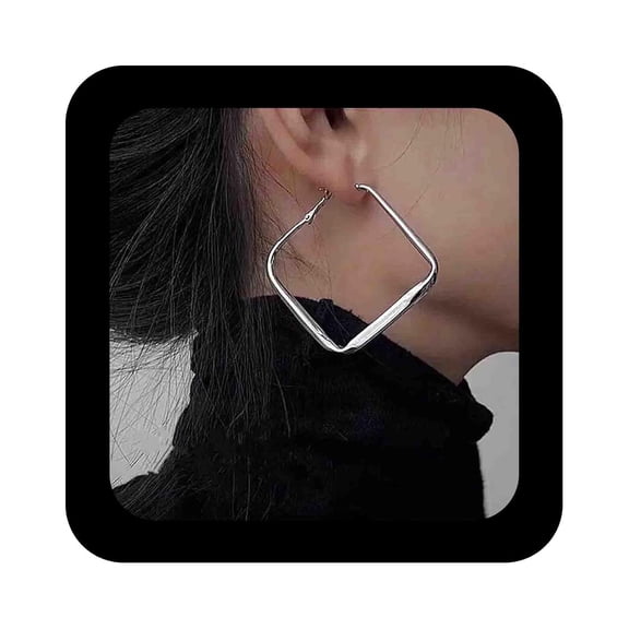 Large Hollow Drop Hoop Earrings Minimalist Silver Geometric Dangle Earrings Big Huggie Hoop Earring Jewelry for Women