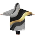 thumbnail image 2 of Oversized Wearable Blanket Hoodie,Black White Gold Marble Pattern Sherpa Blanket Hoodie with Super Pockets,Super Warm Fuzzy Pullover for Women & Men, 2 of 6