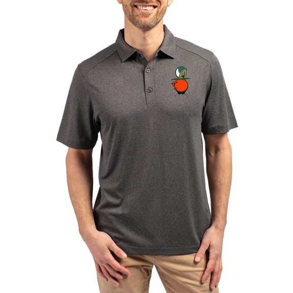 Men's-Cutter & Buck Heather Black UCF Knights Forge Eco Stretch Recycled Polo