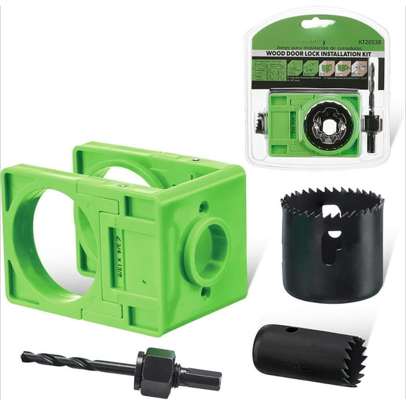 Wooden door lock installation kit, including guide template, door lock hole saw, carbon steel