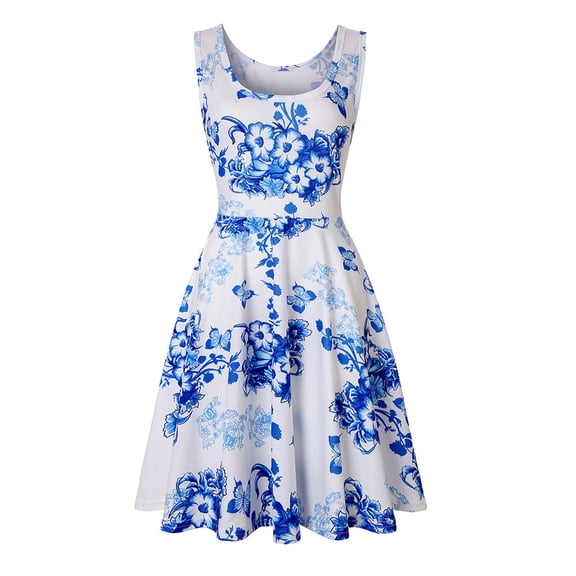 IROINNID A-Line Dress For Women Fashion Sleeveless Printed Skinny V-Neck Pretty Knee-Length Dress