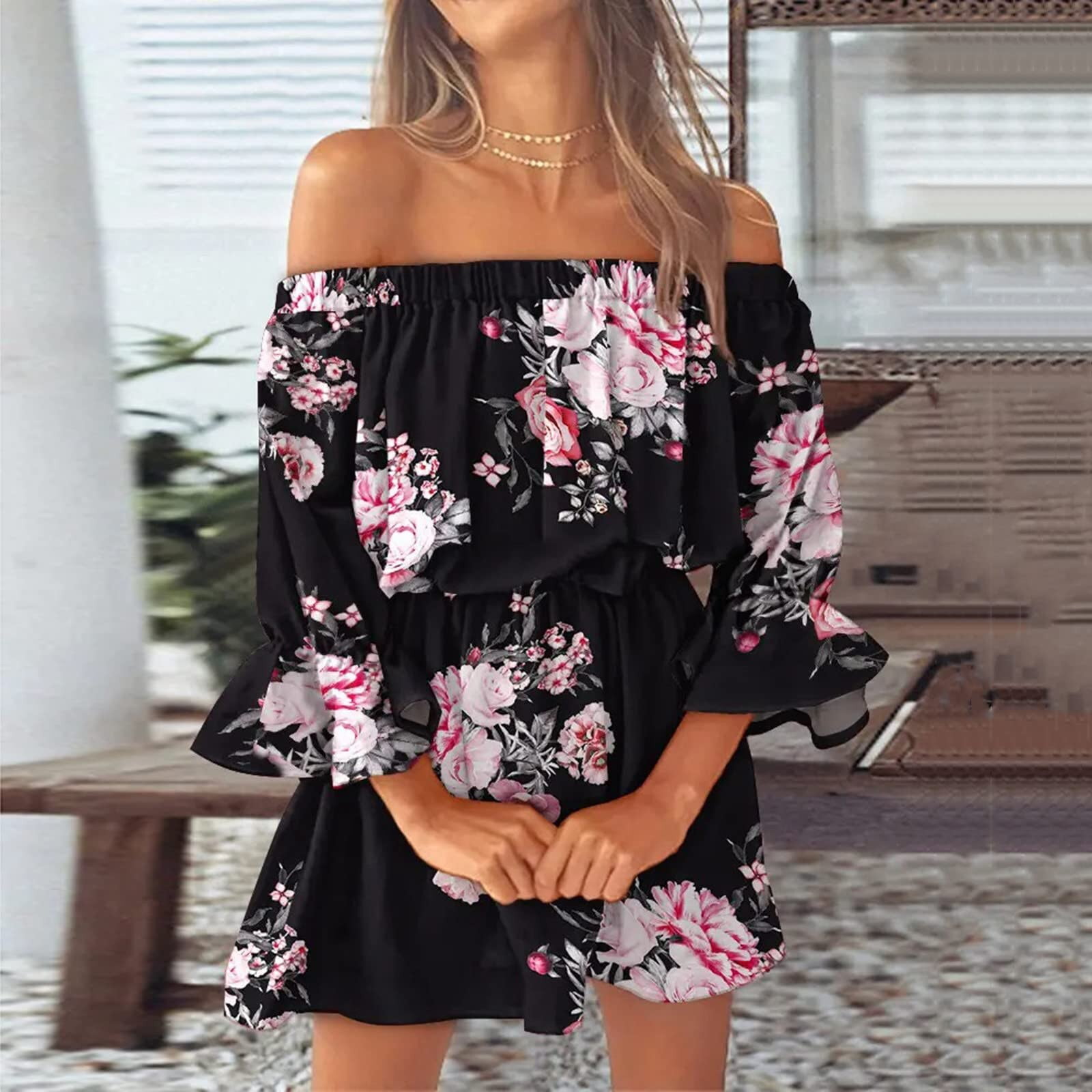 Robe boheme a manches evasees pour femmes tunique sexy decontractee mini ete 2023