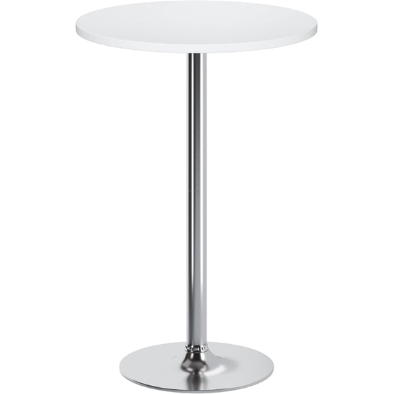 Round Bistro Pub Table with Metal Base and MDF Top, Bar Height for Dining Room, Living Room, or Party (White-Silver)