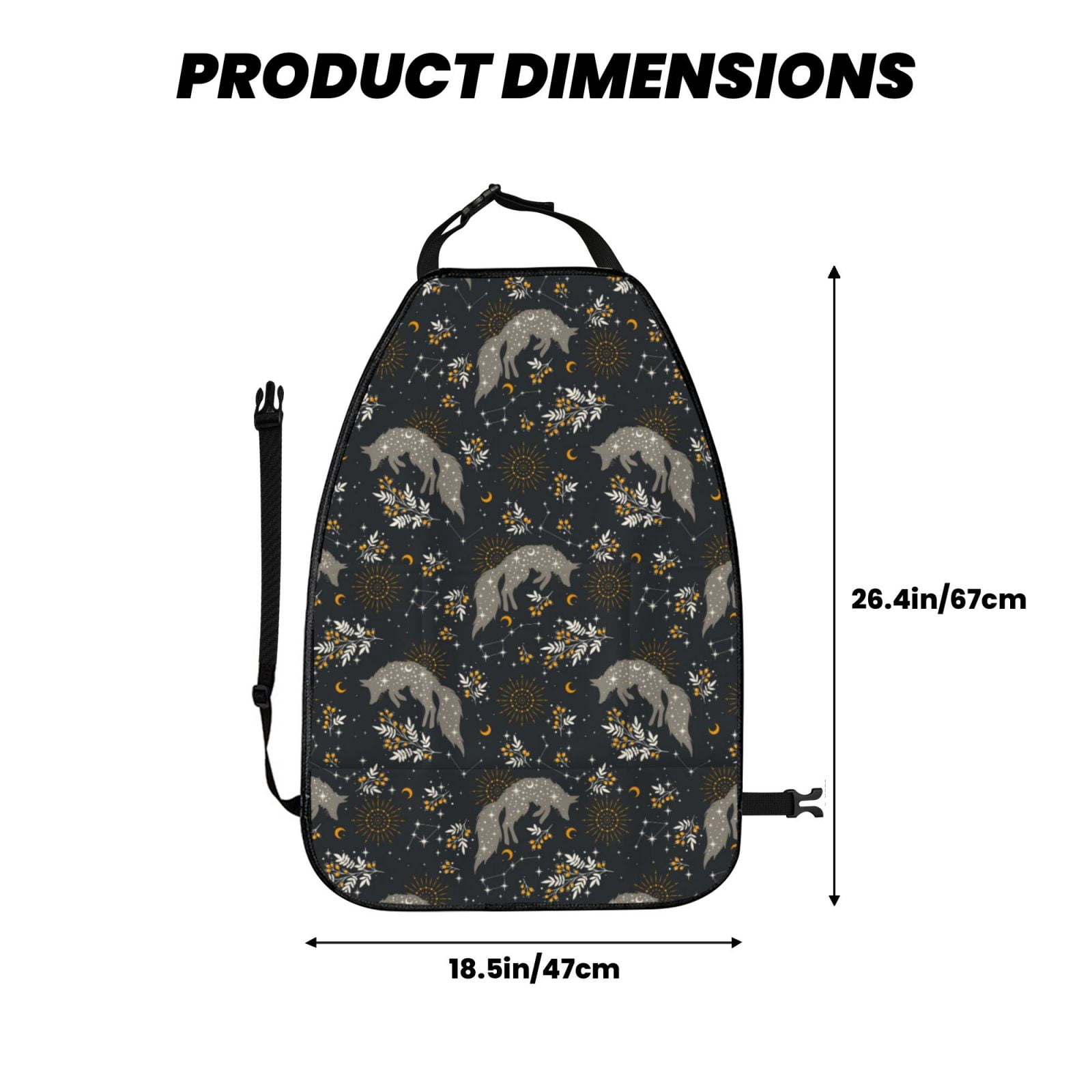 Kdxio Vintage Moon with Plants and Fox Print 2 Pack Car Kick Mat Seat Cover Back Protector Mat with Pockets for Organizer Backseat Protector and Storage Anti Kick Pad for Vehicles