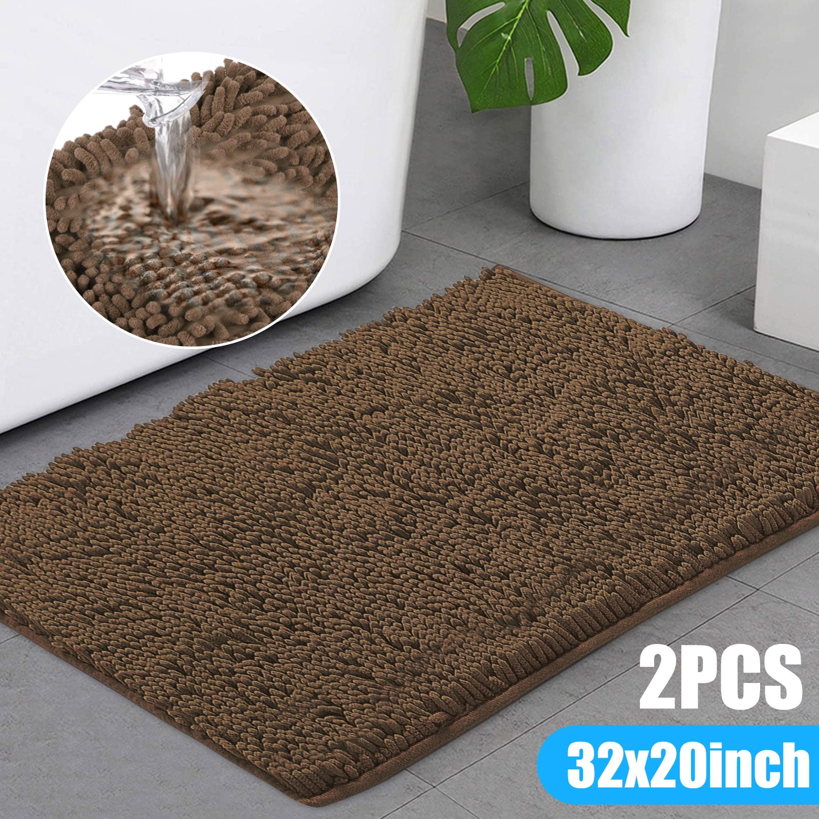 2Pcs Chenille Bath Mat (32x20 inches) Super Absorbent Water, NonSlip