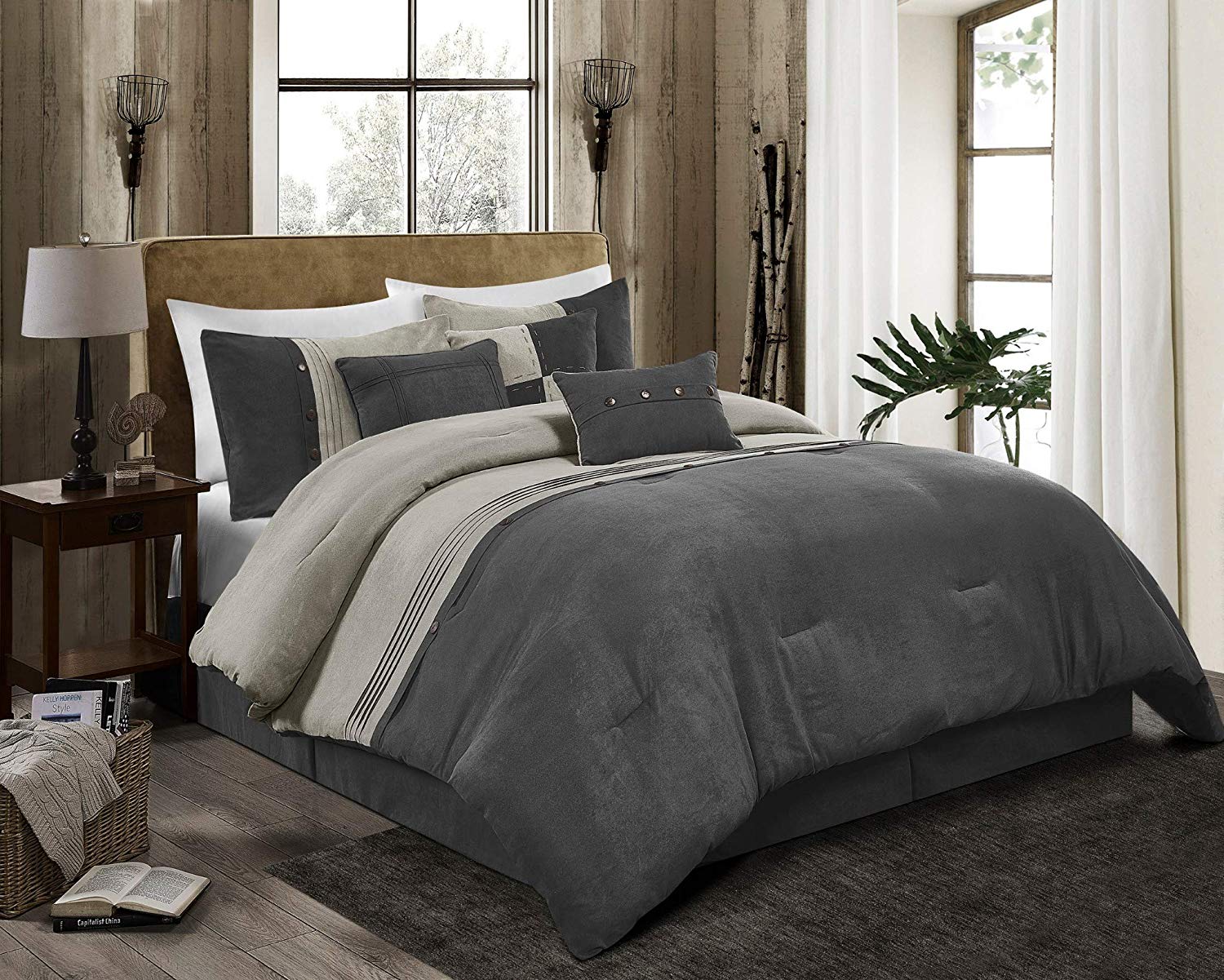 , King, Gray Chezmoi Collection Chandler 7Piece Western Lodge Micro