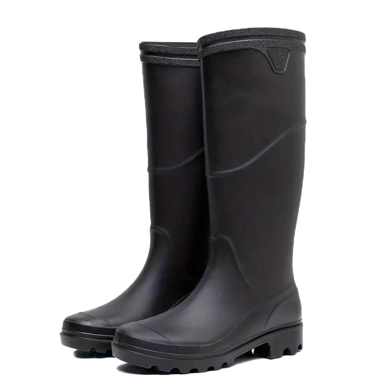 Quealent Men's Steel Toe Rain Boots Rubber Boots, Waterproof Garden Fishing Outdoor Work Boots, Durable Slip Resistant Knee Boots (Black,10)