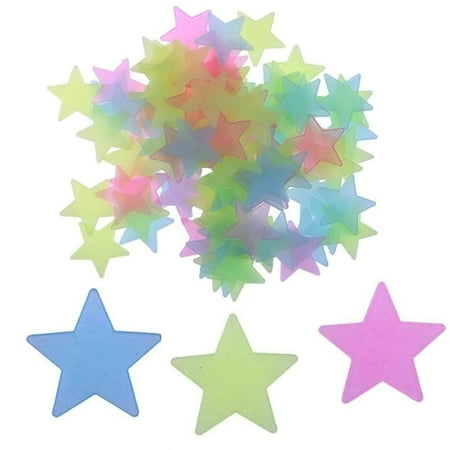 

SUKPSY 100 pcs Mixed Color Glow in The Dark 3D Stars Luminous Fluorescent Plastic Wall Sticker for Kids Baby Room Bedroom Ceiling Home Decor