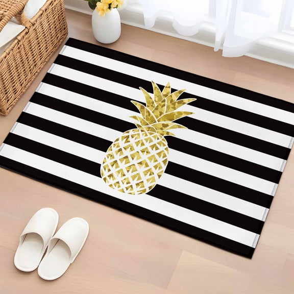 Entryway Rug 2'x3', Pineapple Small Rug for Kitchen Bathroom Door Mat Indoor Entrance, Modern Abstract Fruits Black White Stripe Non-Slip Area Rugs Floor Mats Carpet Front Door Rugs