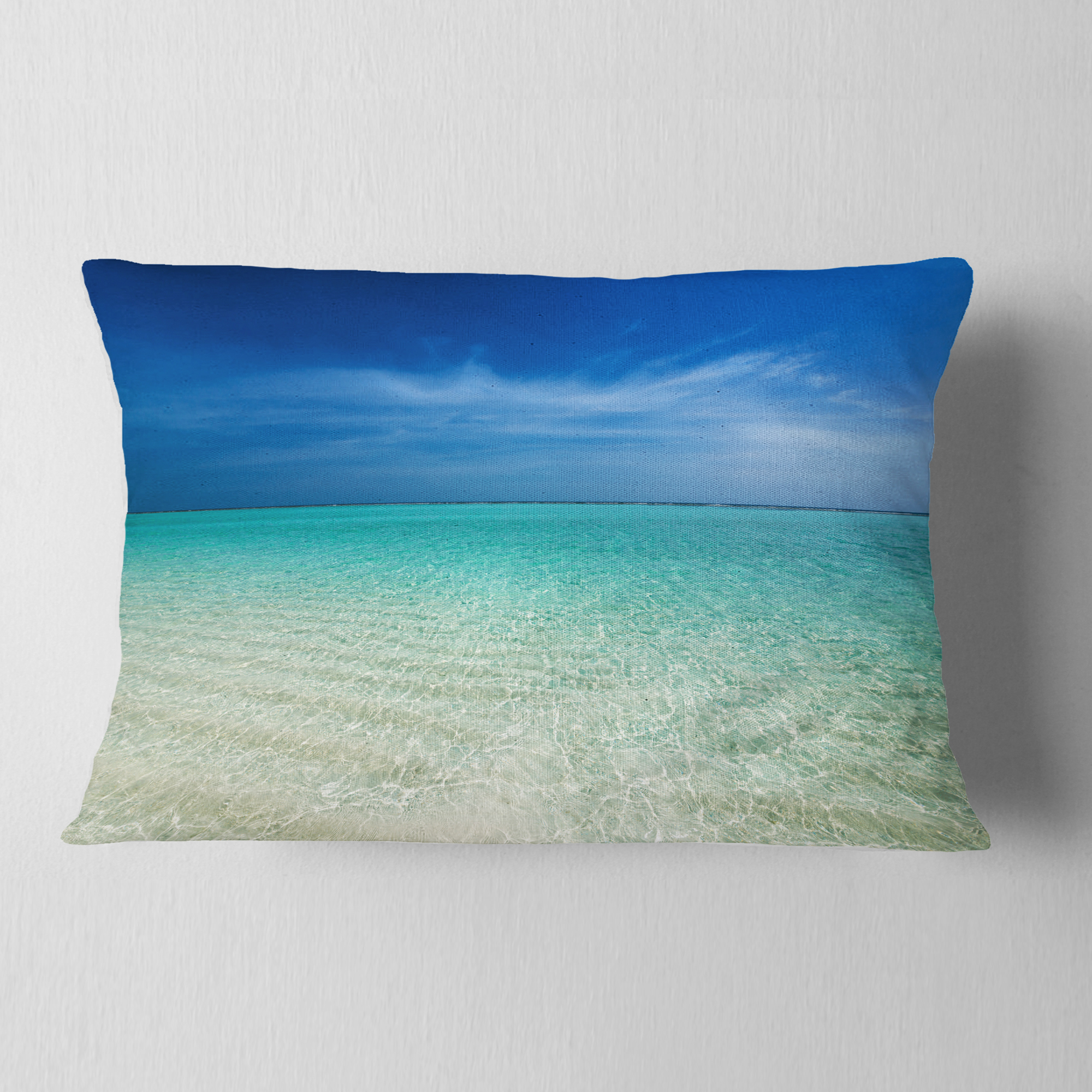 Designart Turquoise Ocean Under Blue Sky - Modern Seascape Throw Pillow - 12x20