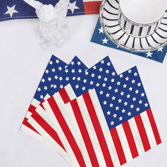 Articles de Fête Jetables Patriotiques, Couverts en Papier Rouge Blanc Bleu pour la Fête de l'Indépendance, la Fête des Anciens Combattants, Décorations du Memorial Day, Ensemble de 20 Pcs