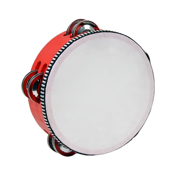 QAYOZ Wooden Tambourines for Adults Drum Bell Double Rows Handheld Drum Metal Percussion Musical Instrument Tambourine for Kids Party 6inch Red