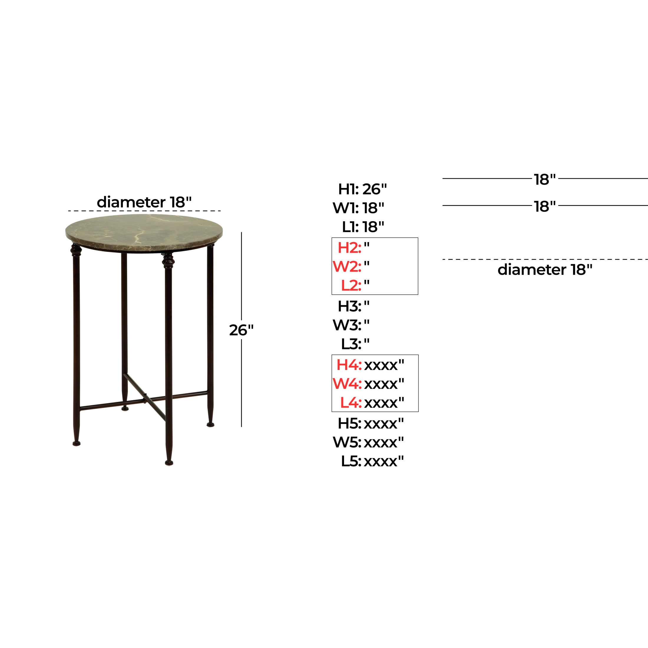 DecMode 18" x 26" Brown Marble Accent Table with Bronze Metal Legs, 1-Piece
