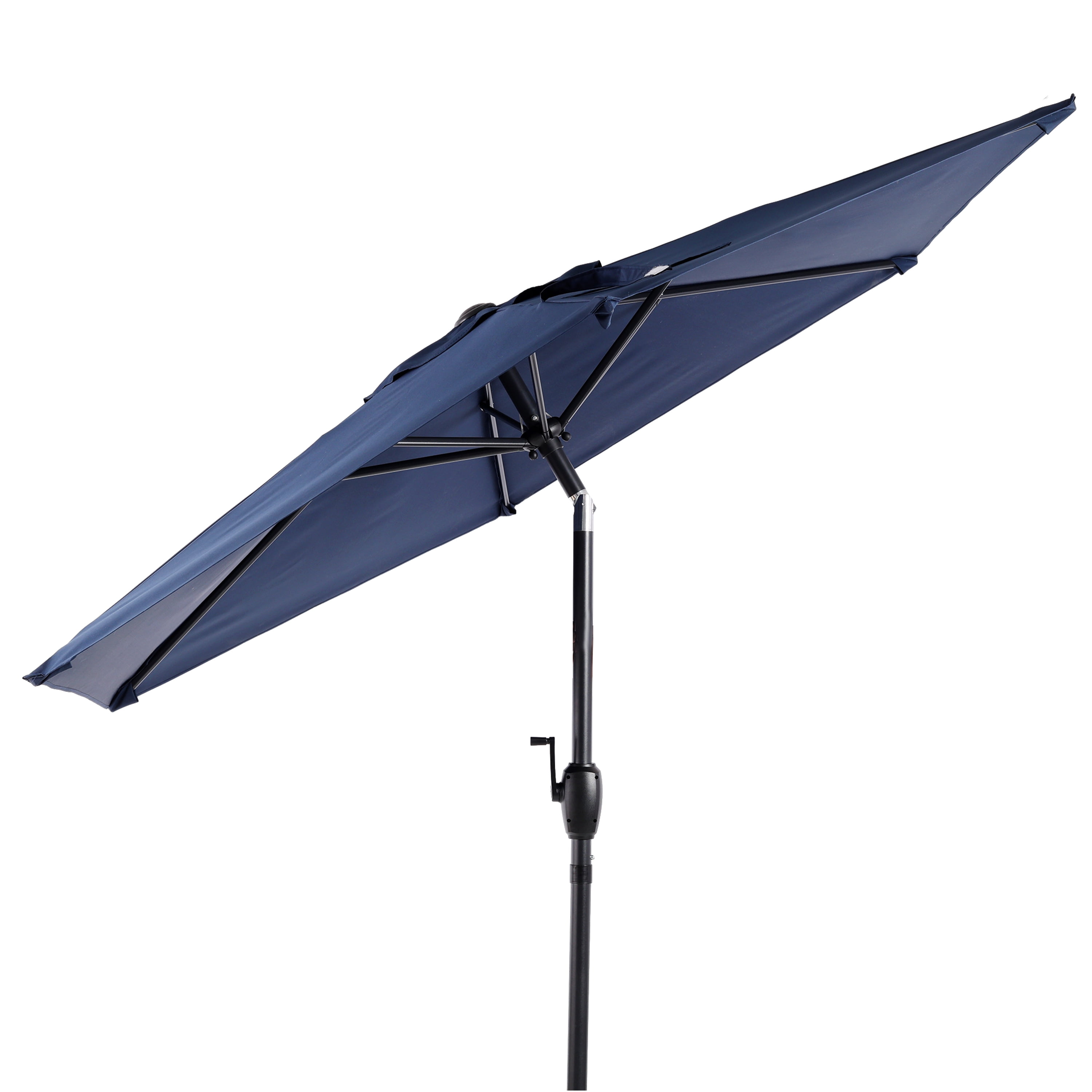 10FT Blue Outdoor Market Patio Umbrella with Crank & Push Button 45° Tilt, 6-Rib Iron Pole PA Waterproof Polyester Canopy for Garden Deck Pool Backyard, Base Not Included