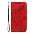 thumbnail image 2 of SaniMore Wallet Case for iPhone 13, PU Leather Embossed Butterfly Flip Folio Cover Card Holder [Kickstand][Wrist Strap] All Arpund Protective Shockproof Shell for iPhone 13(2021), Red, 2 of 18