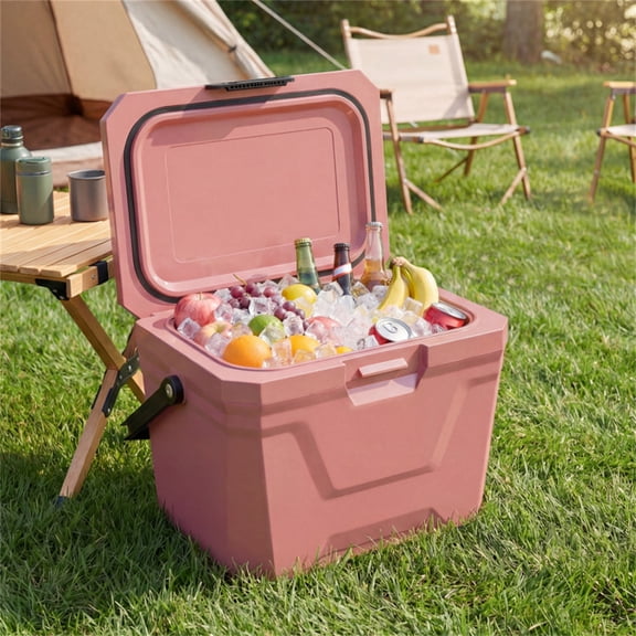   21Qt Portable Cooler Box with 3-Layer Insulation , Hard Shell Ice Chest with 2 Cup Holders,for Outdoor Camping Fishing (Pink)