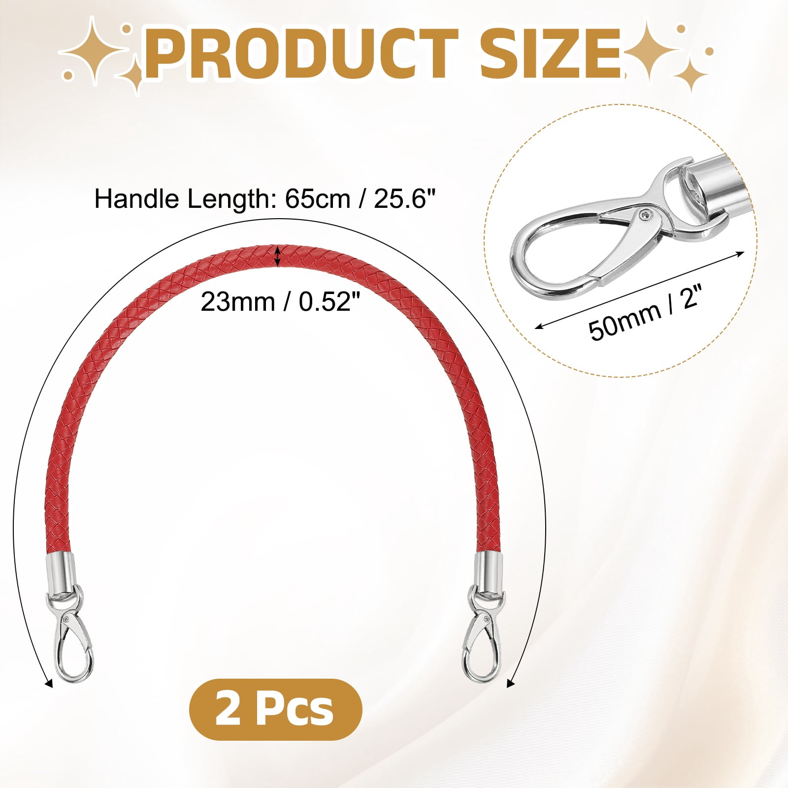 Uxcell 2 Pcs Braided Purse Strap, 65cm 25.6" PU Leather Shoulder Purse Strap for Handbag Bag Handle Replacement for DIY Making Handbag Underarm Bag, Red (Silver Buckle)