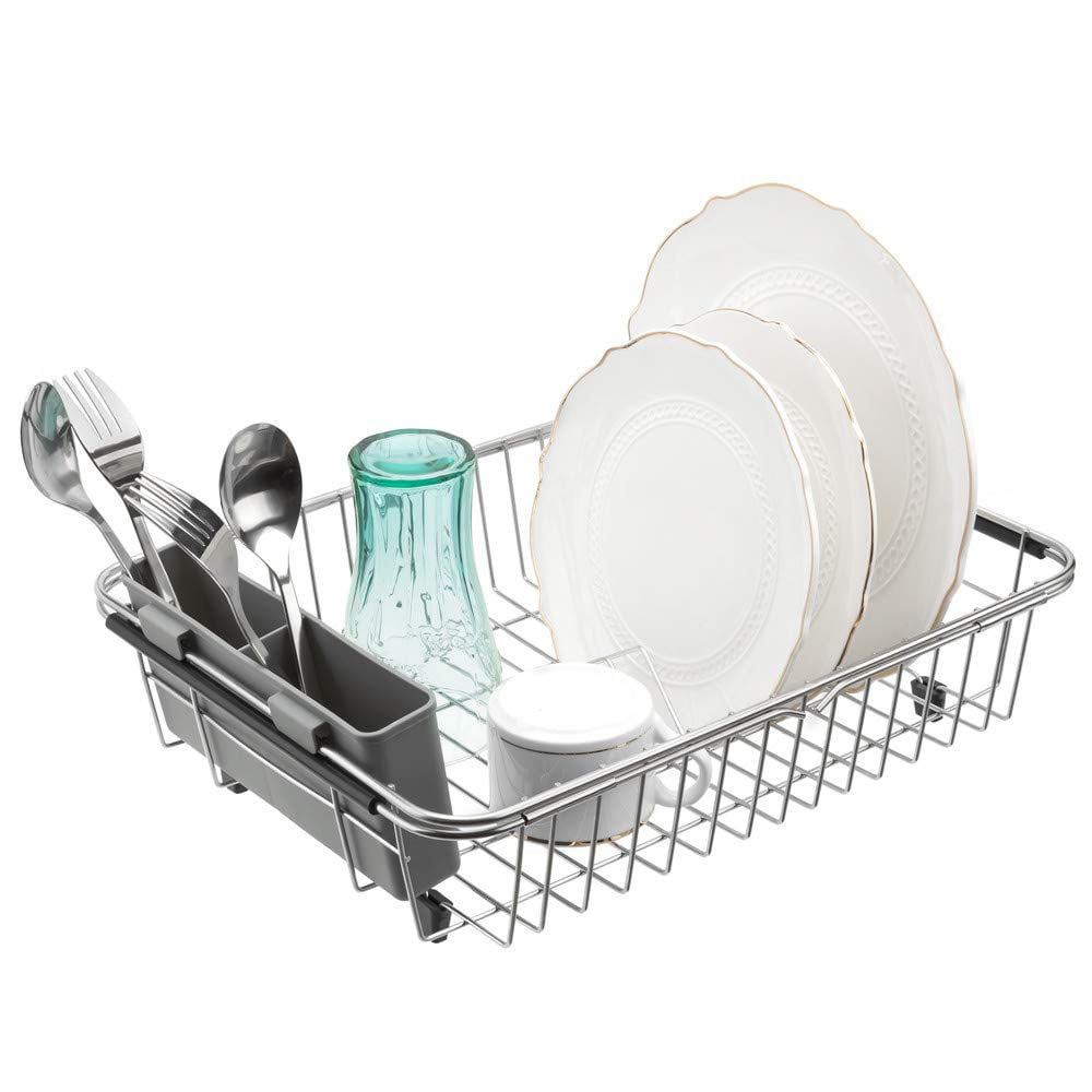 ADBIU Over The Sink (24- 32.5 L) Dish Drying Rack (Expandable Dimension)  Snap-On Design 2 Tier Kitchen Large Dish Drainer Stainless Steel Counter  Storage Organizer
