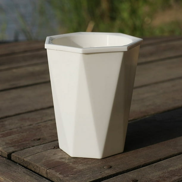 Zhuge Maceta de 2 piezas con forma de diamante que absorbe automáticamente el agua, nueva maceta de plástico blanca simple para plantas verdes, tamaño pequeño: 3,94 x 4,72 pulgadas