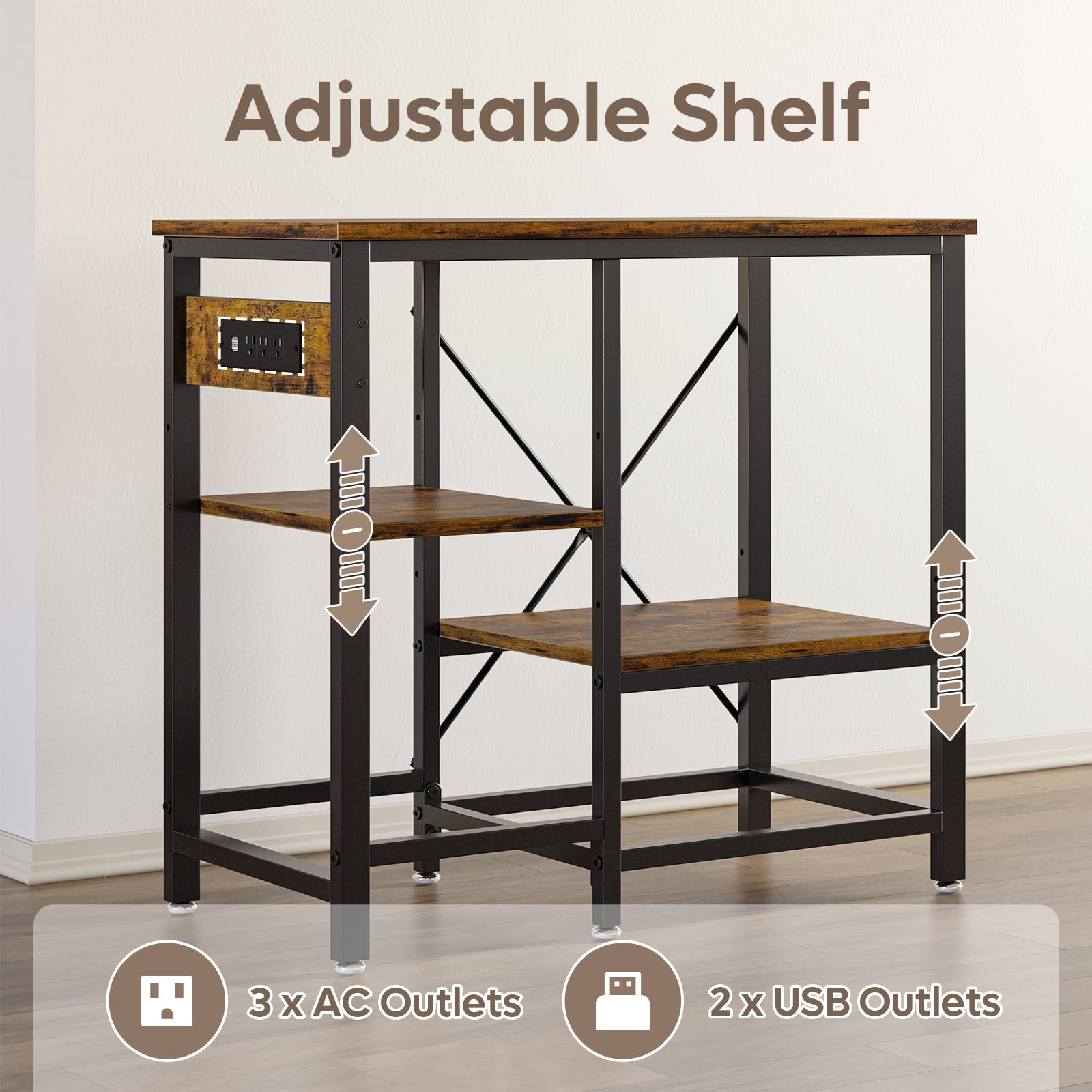 Bestier 20-29-37 Gallon Fish Tank Stand with Power Outlets, 3-Tier Heavy Duty Metal Aquarium Stand Reversible Storage Shelf